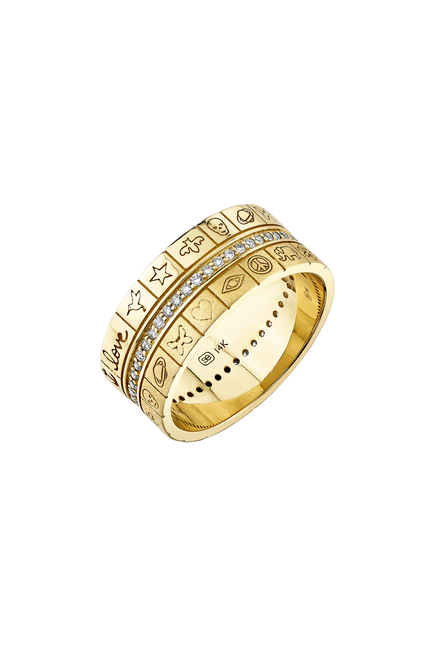 Icon Cigar Ring, 14k Yellow Gold & Diamonds
